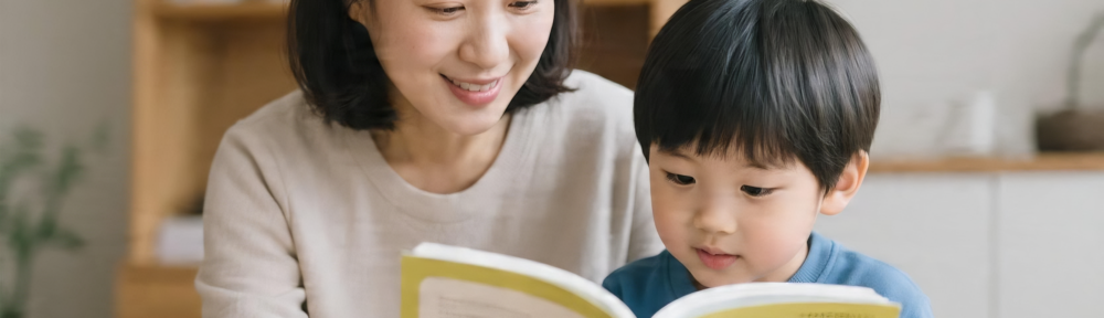 아이가 엄마와 책을 읽는 모습