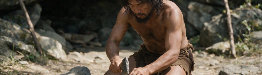 돌도끼를 만드는 구석기인의 모습
